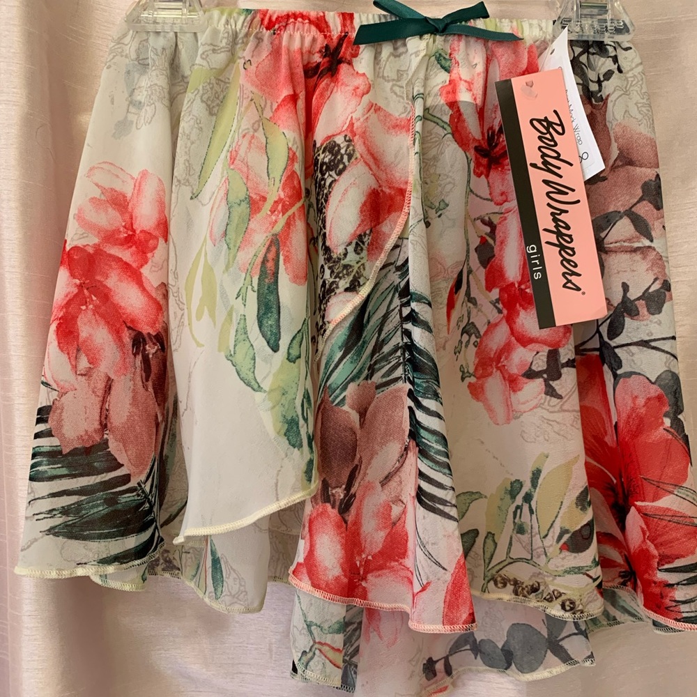 BODY WRAPPERS Girls Floral Chiffon Mock Wrap Ballet Skirt GARDEN